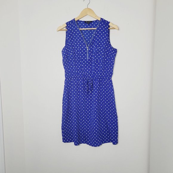 Lily Morgan Royal Blue Polka Dotted  Sleeveless Mini Dress Half Zipper Size M/L. - Picture 1 of 11